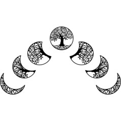 NBEADS Pack of 7 Moon Phase with Tree of Life Wooden Wall Decoration, Black Wooden Wall Art, Wall Hanging, Signs, Hollow Wall Art, Sculpture for Home, Living Room, Office, Hotel Decoration,