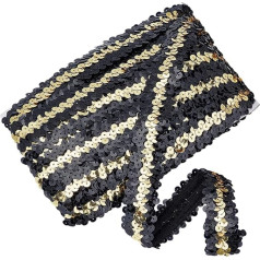 PH PandaHall 13.7 m Sequin Ribbon Trim 30 mm Sequins Elastic Trim Black Gold Sequins Elastic Trim Glitter Sequin Trim for Crafts Embellishments Costume Accessories Dress Headband