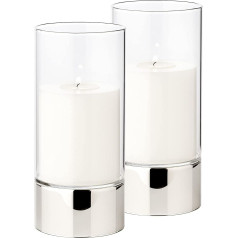 EDZARD Set of 2 Granada Lanterns (H 20 cm, Diameter 9 cm) One Piece Glass, Base in Silver Look, Candle Jar Indoor and Outdoor Use for Candles up to Diameter 8 cm, Ideal for the Cornelius Permanent