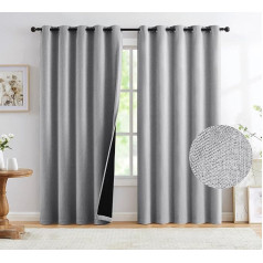 Total Blackout Natural Linen Bedroom Curtains Panels Casual Farmhouse Jute Texture 100 Room Darkening Window Treatment Set Energy Efficient Draperies for Living Room 60 x 72 x 2, Grey
