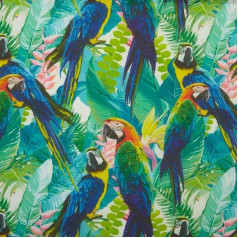 Kt KILOtela - Printed Canvas Decoration Tapestry Cushion Curtains Duvets Bags Tablecloths 300cm Length x 280cm Width Tropical Parrot Green - 3 Meters