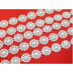 Pearl Garland Pearl Ribbon Pearl Trim Lace Ribbon White 22 m Roll with 10 mm Flower Wax Beads Decoration for Crafts Pearl Necklace Decorative Ribbon Wedding Table Decoration
