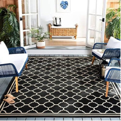 SAFAVIEH Spalier Teppich für Drinnen & Draussen - Courtyard Collection, Kurzer Flor, Schwarz und Beige, 201 X 290 cm