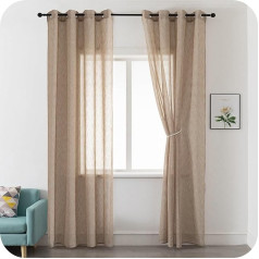 GIRASOLE 1 Pair Linen Look Semi Sheer Voile Curtains for Living Room Bedroom Balcony Window Indoor 2 Eyelet Curtains (Maggese, 140x290 cm)