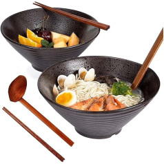 Noble Createaprototype Ramen Ceramic Bowl, Japanese 2 Sets (6 Pieces) 1000 ml Ramen Bowl, Vintage Ramen Bowl Salad Bowl for Udon Soba Pho Asian Noodles