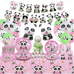 Panda Birthday Party Supplies, Including Happy Birthday Banner, Plates, Napkins, Balloons, Cups, Gift Bags, Table Cloth, Panda Themed Birthday Party Decorations for 20 Guests