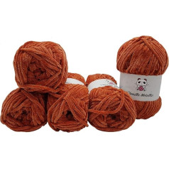 5 x 100 g Ilkadim Chenille Metallic Knitting Wool, Baby Wool with Glitter, 500 g Wool Super Bulky (Brown 820-27)