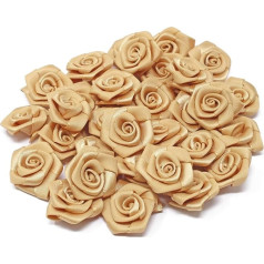 25mm Gold Roses Satin Ribbon Decorative Craft Roses Ribbon Gold 25mm