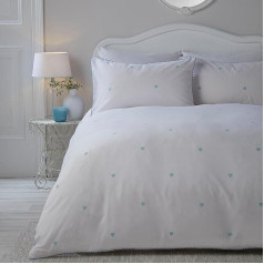 Serene Decorative Heart Easy Care Duvet Cover Set, Double, Duck Egg Blue