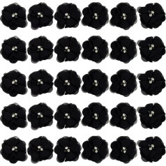 30 Pieces Rhinestone Chiffon Flower 2 Inch Sewing Fabric Appliques for Clothing Craft Party Wedding Decor Tassel Topper Decoration Gift Packaging Headbands Hair Accessories DIY (Black)