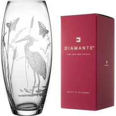 DIAMANTE Glass Heron Barrel Vase Etched Bird Decoration Wildlife Flower Vase 30cm