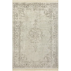 Nouristan Oriental Rug - Living Room Rug with Fringes Oriental Vintage Medallion Naveh Velvet Rug for Living Room, Bedroom, Dining Room, Kitchen, Hallway - Cream, 135 x 195 cm