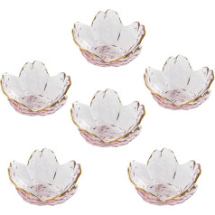 Soulnioi Glass Dipping Bowls, Japanese Cherry Blossom Spice Dishes, Mini Crystal Dessert Bowls, Pink Sakura Serving Bowls for Ice Cream, Snack, Dips, Sushi, Set of 6