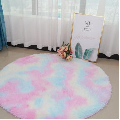 ConCus-T Round Rainbow Rug for Girls Bedroom Shag Faux Fur Rainbow Rug Colorful Tie Dye Fluffy Rainbow Rug for Living Room Bathroom 120cm