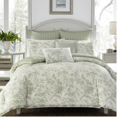 Laura Ashley Home - King Size Duvet Set Reversible Cotton Bedding Includes Matching Pillowcases with Bonus Euro Shams and Throw Pillows (Natalie Sage/Off White, King)