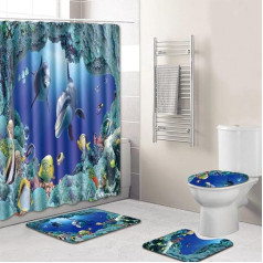 Litthing Bathroom Rug Set Underwater World Non-Slip Shower Curtain Toilet Cover Doormat Bath Mat