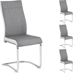 Caro-Möbel Set of 4 Alba Dining Room Chairs / Kitchen Chairs / Rocking Chairs / Fabric Cover in Grey and White / Metal Frame in Chrome