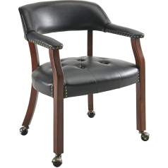Padma House Armchair with Solid Wood Legs, Dining Chairs with Wheels and Armchairs, Office Chair, Padded Chair for Living Room Bedroom (1, Black)