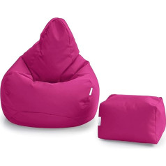 Loft 25 Bean Bag Chair with Backrest for Adults, Outdoor, Living Room, Indoor Gaming Bean Bag, Water-Resistant, Ergonomic Design, Durable Bean Bag (Cerise, Bean Bag + Footstool)