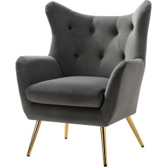 Hulala Home Living Room Chair, Velvet Accent Chair, Comfortable Padded Hairdressing Chair with Gold Metal Legs and Fin for Living Room, Grey