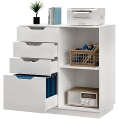 Easypag 4 Drawer Wooden Side File Cabinet A4 Letter Size Hanging File Cabinet Printer Stand with Open Storage Compartment for Office Home White