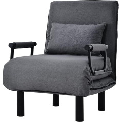 Sweiko TED 3-in-1 Sofa Bed with Armrests - Bed Function - Adjustable Backrest - Includes Pillow - Up to 220 kg - Folding Chair Recliner Sofa Bed Folding Bed Guest Bed Living Room in Grey