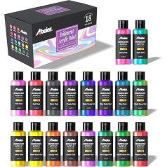 Abeier Iridescent Acrylic Paint Set of 18 Chameleon Colours 60ml Bottles Color Changing Non-Toxic High Viscous Mixable Paints on Rocks Crafts Canvas Wood Fabric Ceramic and Stone