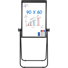 Mobile Whiteboard - 90x60cm Portable Magnetic Dry Erase Board Easel with Flipchart Hooks (Black1)
