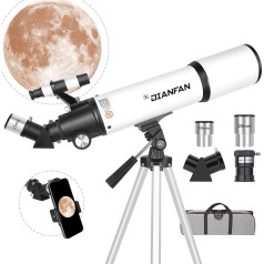 Dianfan Telescope, 80 mm Opening Telescope Astronomy Professional for Adults, Refractor Telescope for Children and Beginners with Phone Adapter, AZ Mount, Tripod and Bag