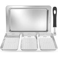 Onlyfire Grill Basket Set, Grill Pans for Gas Grill, Includes 3 Stainless Steel Grill Baskets with Holes, 1 Serving Tray and Lifting Handle, BBQ Grill Trays, Vegetable Basket, Vegetables for
