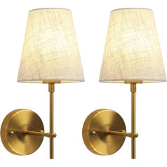 QAREHL Wall Light Indoor Vintage, Pack of 2 Wall Light Brass Gold Wall Lamp Bedroom, Retro Wall Lamp Industrial Style, Wall Light with Lampshade for Hallway, Living Room, Bathroom, E27 Socket