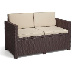 Allibert by Keter Victoria Garden Lounge Sofa 2-Seater with Seat and Back Cushions Plastic Flat Rattan Look Brown / Taupe