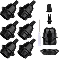 Pack of 6 Vintage E27 Lamp Holder, Black Bakelite Edison Screw E27 Lamp Holder, External Thread Retro Style E27 Bulb Holder, DIY Pendant Socket (Black 6 Pieces)