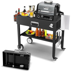 BBQMall Portable Outdoor BBQ Table for Ninja Woodfire Outdoor Grill (OG700 Series) Large Space Universal Folding Grill Cart for Blackstone, Ninja, Weber Q, Onni, Pizza Oven, 4 Wheels
