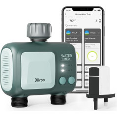 Diivoo Irrigation Computer WLAN 2 Outputs, Water Timer with 5 Watering Plans & Rain Delayed & 2 Watering Modes, Automatic Watering Timer Compatible with Alexa for Garden Lawn