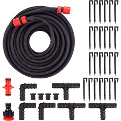 Grafner 30 Metre Pearl Hose Starter Set, 28 Pieces with Ground Anchor, Corner Connector, T-Connector, End Plugs and Click Connectors, Water-Saving Irrigation Hose, Drip Hose