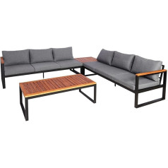 Mendler HWC-L26 Garden Lounge Set Sofa Aluminium Acacia Wood MVG Certified Dark Grey