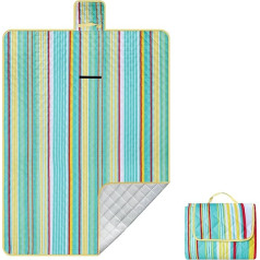 Outplea 3-Layer Picnic Blanket Waterproof 200 x 150 cm, Extra Large Beach Mat Camping Blanket Padded Foldable Outdoor Travel Mat Picnic Blanket Stripes