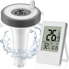 Auniq Wireless Pool Thermometer, 3-in-1 Wireless Floating Pool Thermometer, Indoor/Outdoor Thermometer, Water Monitor, IPX7 Waterproof, Floating Pool Thermometer with Clock for Swimming Pools, Spas