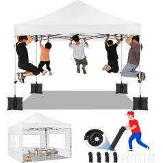 TOOLUCK Folding Gazebo 3 x 3 Waterproof Stable Winterproof 2.0 Outdoor Foldable Garden Gazebo UV Protection 50+ 3 Height Adjustable Party Tent with 4 Side Panels and 4 Sandbags, White