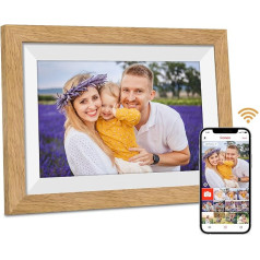 Frameo WLAN Digital Picture Frame with 32 GB Memory, 10.1 Inch Digital Photo Frame with 1280 x 800 HD IPS Touch Screen, Auto Rotate, Wall Mounted Possible, Share Photos & Videos from the Phone, Oak