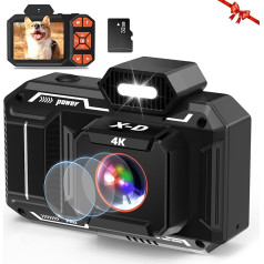 Digital Camera, 4K 48MP HD AutoFocus Camera with 32G SD Card, Digital Cameras, Compact Camera for Children, Teenagers, Beginners, Black