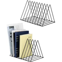 QWORK® 2 Pieces Triangular Book Organiser, Vinyl Record Stand, 9 Compartments Magazine Rack for Storing Magazines, Books and Photo Albums