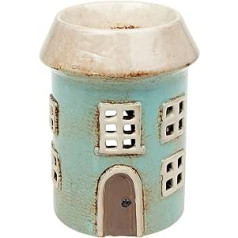 Shudehill Giftware Village Pottery Round Tealight Holder and Warmer for Wax Melting and Oil, Light Blue