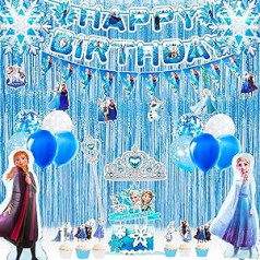 Frozen Birthday Decoration, 55 Pieces Frozen Birthday Decoration Set, Elsa Birthday Party Decoration Banner, Anna and Elsa Birthday Decoration Balloon Cake Decoration etc. Frozen Theme Birthday Party