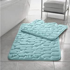 EXQUIZIT HOME Pebble Bath Mat Set, Memory Foam Toilet Set, Bathroom Rug 2 Pieces, Soft Absorbent Non-Slip Aqua Bath Mat (50 cm x 80 cm) and Pedestal Mat (50 cm x 40 cm)