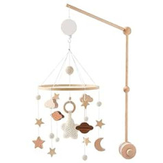 Mobile Baby Wind Chimes Mobile Holder Wooden with Mobile Music Box, Clouds Stars Mobile Baby Girl Bed Bell Pendant for Baby Cot, Wind Chime Rattle Changing Table, Nursery Hanging Bed Bell