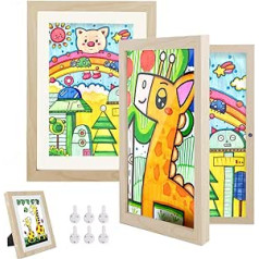 Hipsignal Children's Picture Frames, Pack of 2 A4 Fillba Picture Frames for Children with Front Opening and Bracket for Hanging or Standing Children's Drawings, Art Projects (Wood)