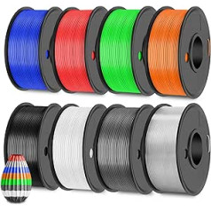 SUNLU PETG Filament Bundle Multicoloured, 250 g PETG 3D Printer Filament 1.75 mm, 0.25 kg Spool, 8 Pack Total 2 kg, High Tenacity, Strong, Black, White, Grey, Transparent, Blue, Red, Green, Orange