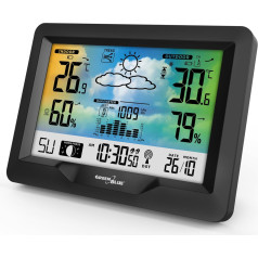 Bezvadu meteoroloģiskā stacija, krāsaina, ar DCF, mēness fāzēm, barometru, kalendāru, barošanas avots, GB540N